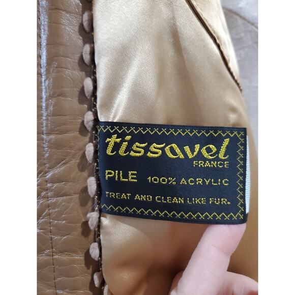 Vtg Tissavel France Faux Fur Belted Leather Coat and Gloves Womens Size 6 Tan - Picture 12 of 15